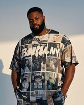 Big Boy Street Fashion Comic Puzzle Print Short Sleeve T-Shirt Shorts Suit